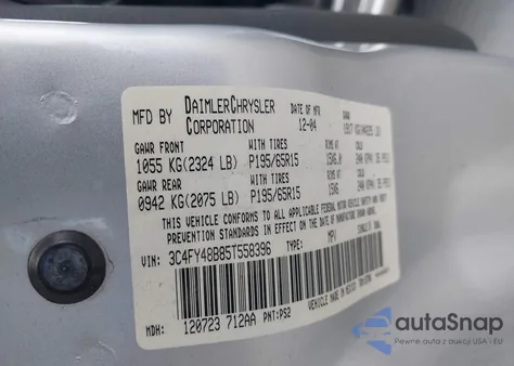 2005 Chrysler Pt Cruiser z USA, uszkodzony, nr VIN 3C4FY48B85T558396